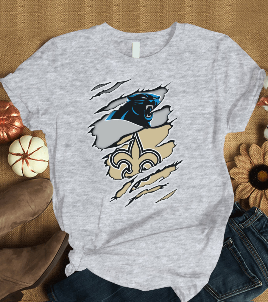 Panther Saint Split Ripped Design Fleur-de-Lis Panther Emblem Fusion T-Shirt
