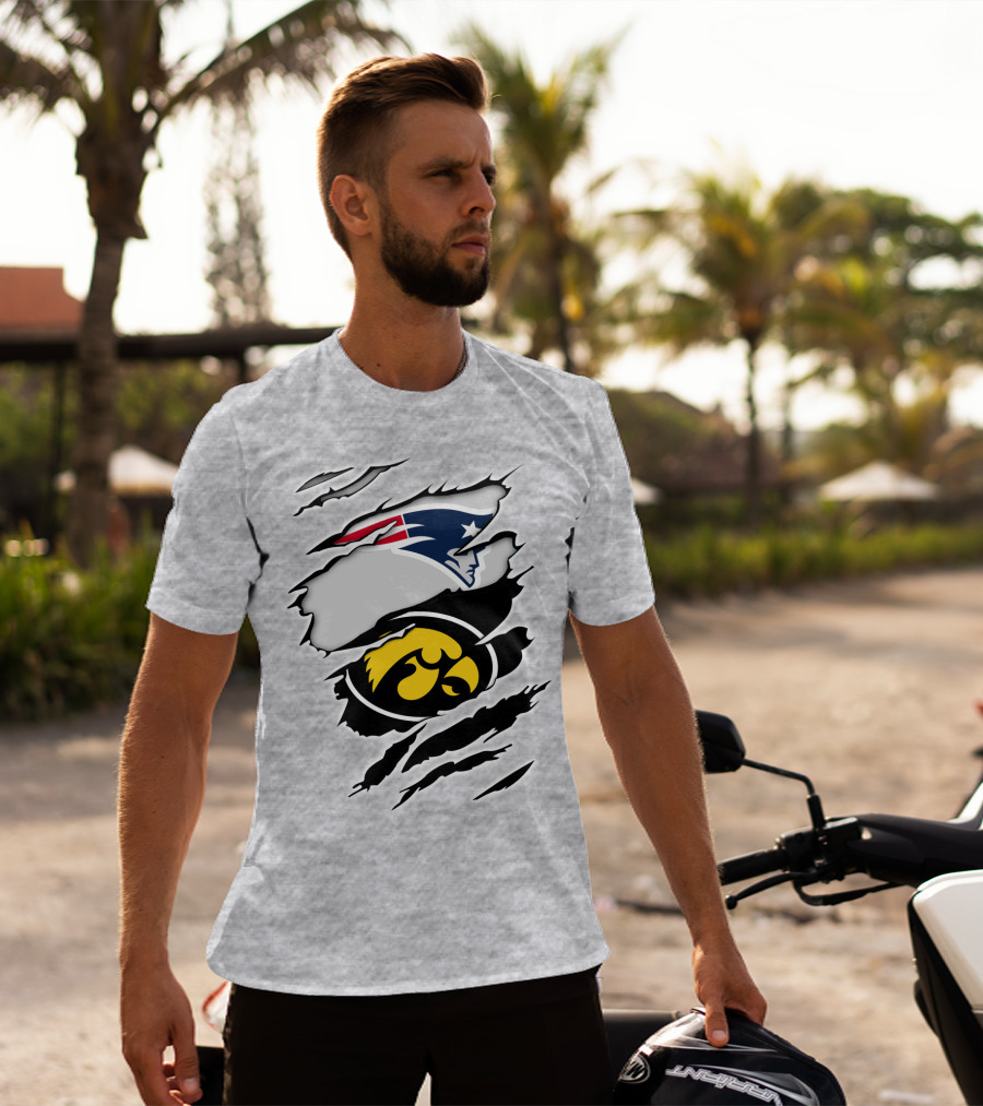Patriots And Hawkeyes Logos With Torn Effect T-Shirt