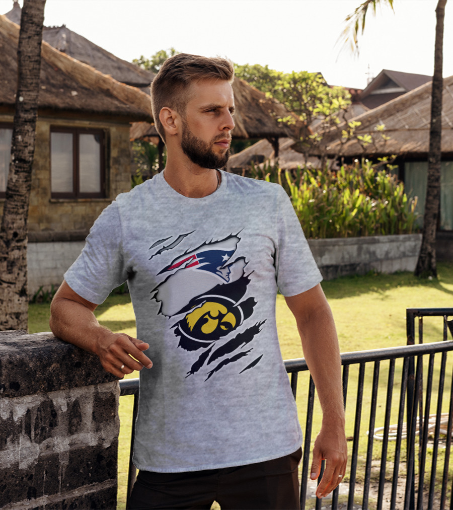 Patriots And Hawkeyes Logos With Torn Effect T-Shirt