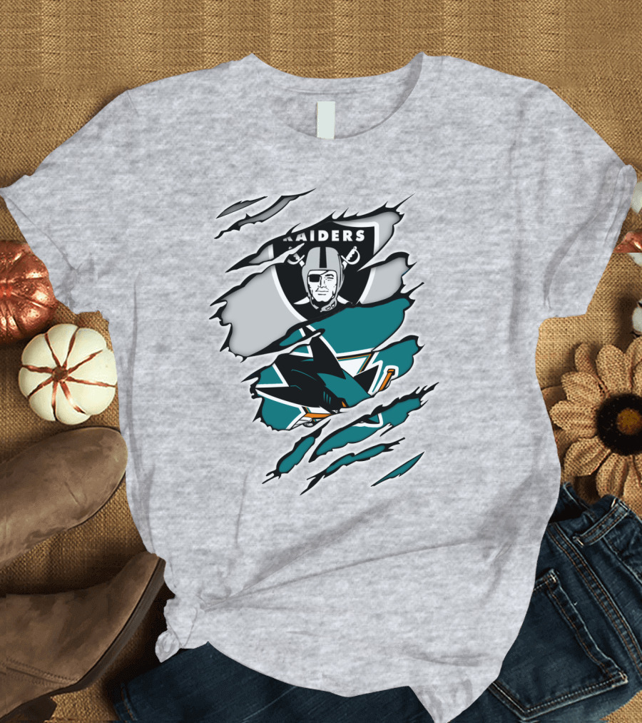 Raiders Sharks Logo Ripped T-Shirt