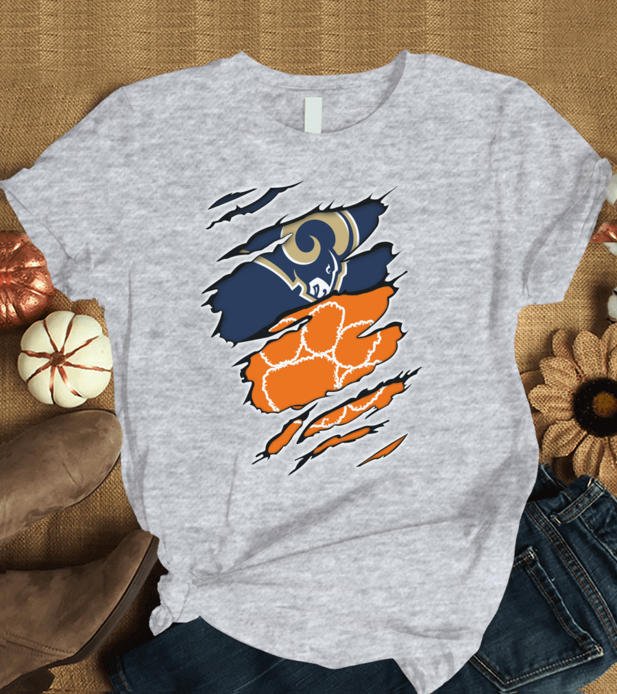 Clemson Tiger Paw with Rams Horns Logo Combo T-Shirt