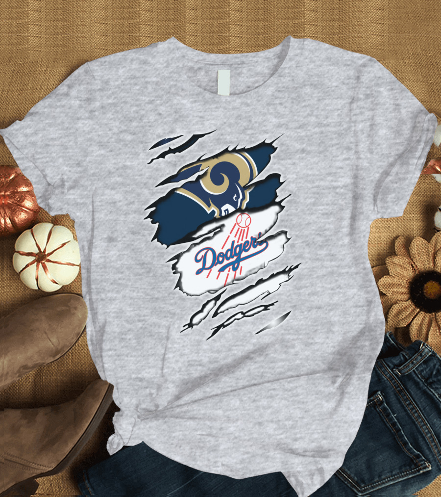 Dodger and Ram Logo Fusion Tearing Effect T-Shirt