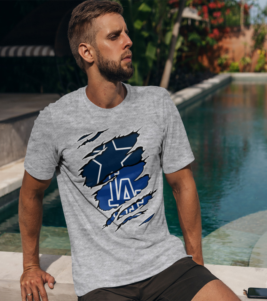 Cowboys Dodgers Cowboys LA Iconic Star And Letters T-Shirt