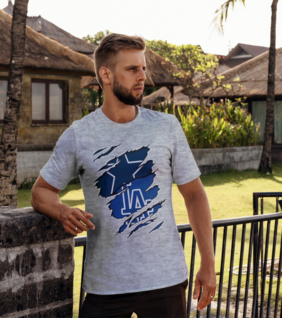 Cowboys Dodgers Cowboys LA Iconic Star And Letters T-Shirt