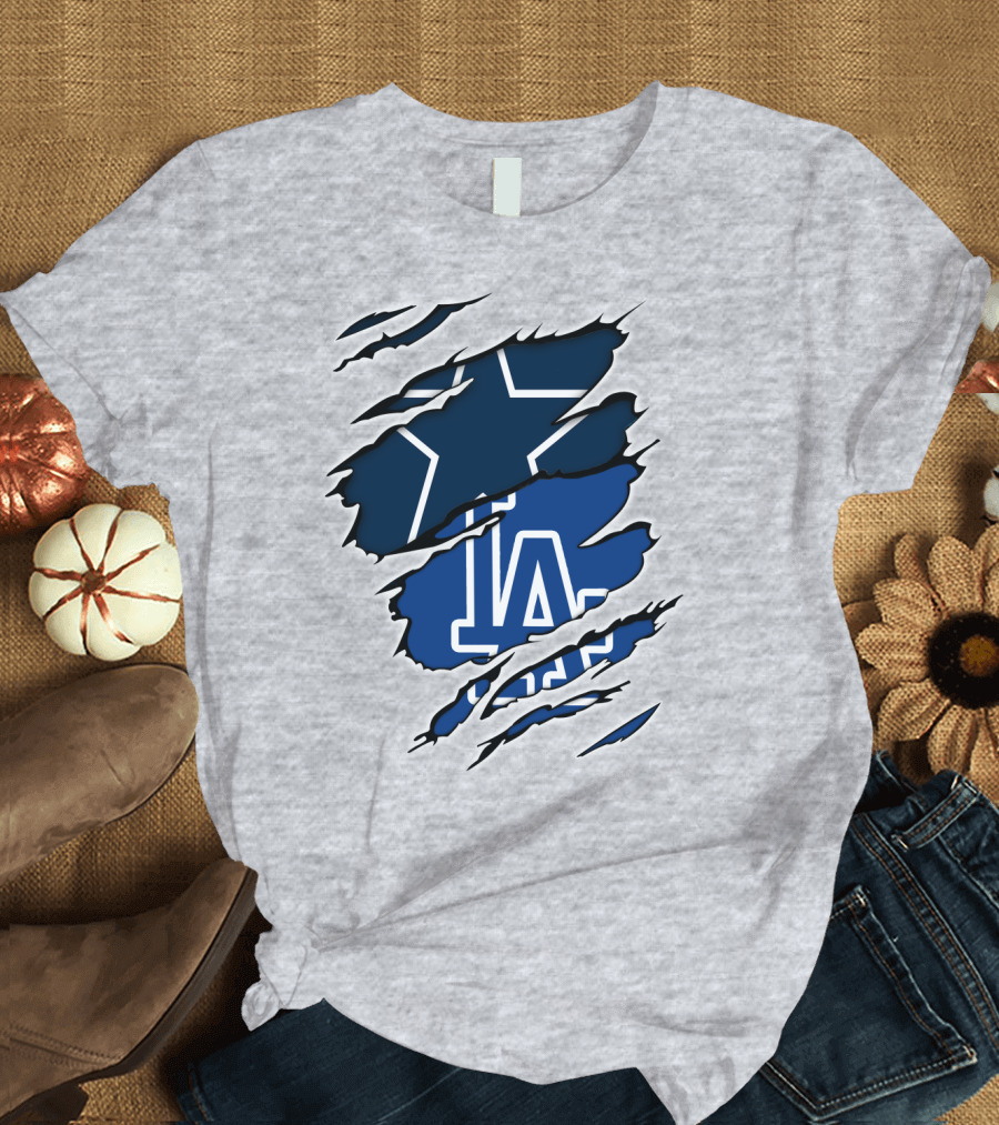 Cowboys Dodgers Cowboys LA Iconic Star And Letters T-Shirt