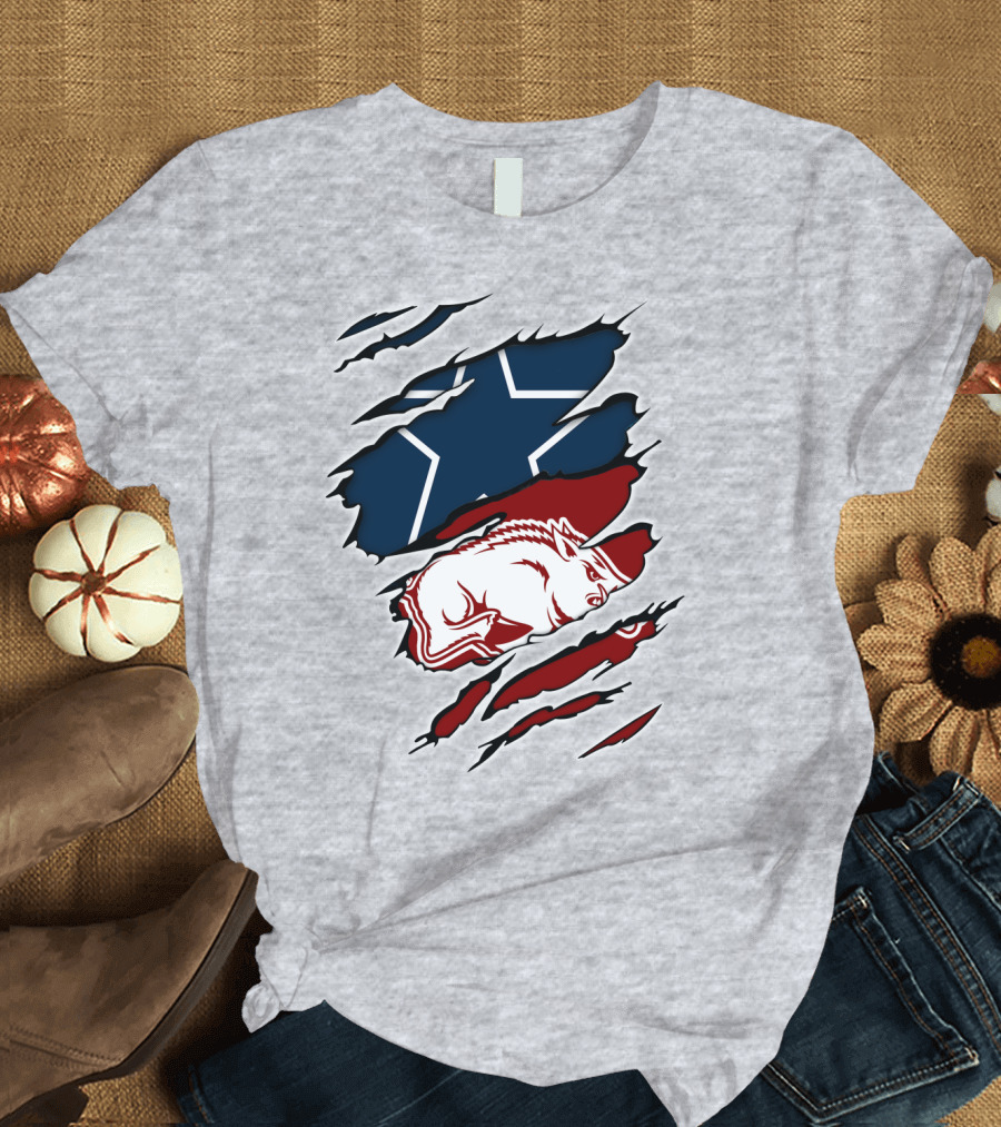 Cowboys Razorbacks Logo Fusion with Star and Hog T-Shirt