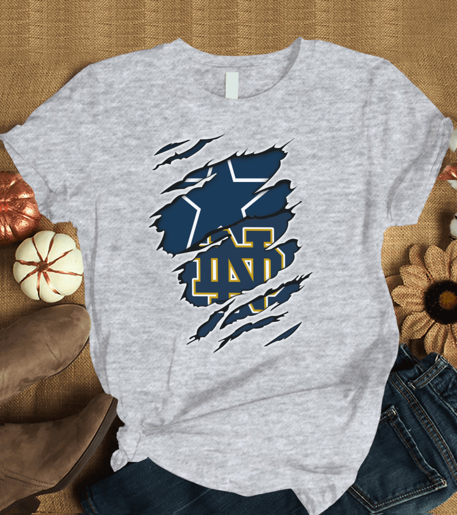 Cowboys Notre Dame ND Logo Ripped T-Shirt