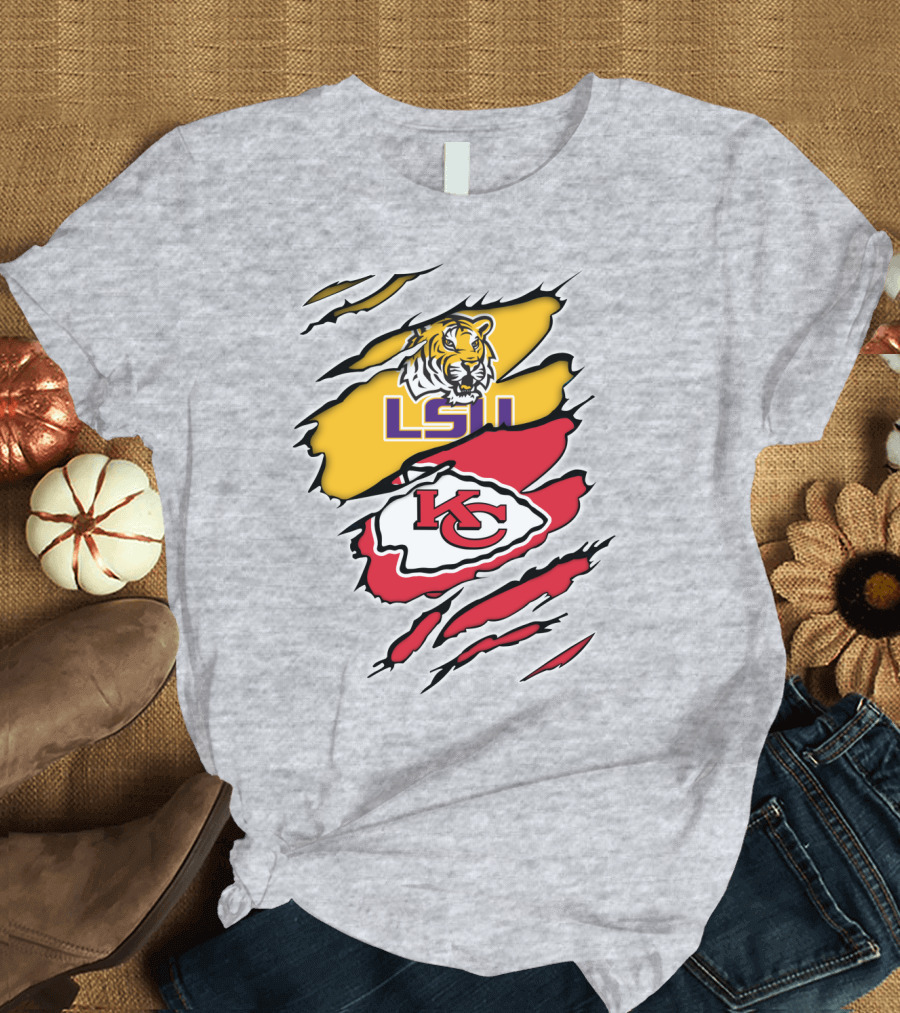LSU Tigers Kansas City Chiefs Claw Marks Logo Blend T-Shirt