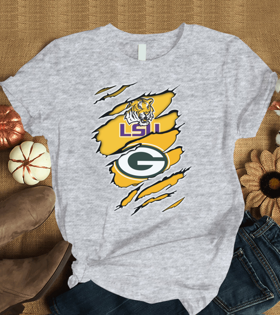 LSU Tigers Green Bay Packers Claw Marks T-Shirt