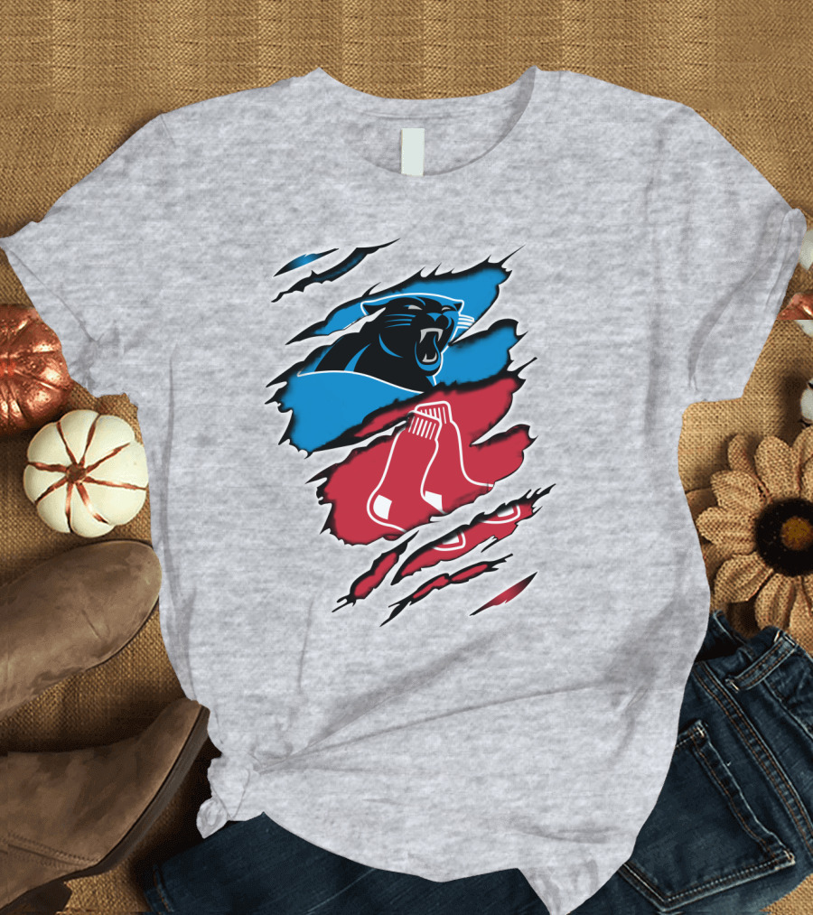 Panthers Red Sox Rip Design Blue Red T-Shirt