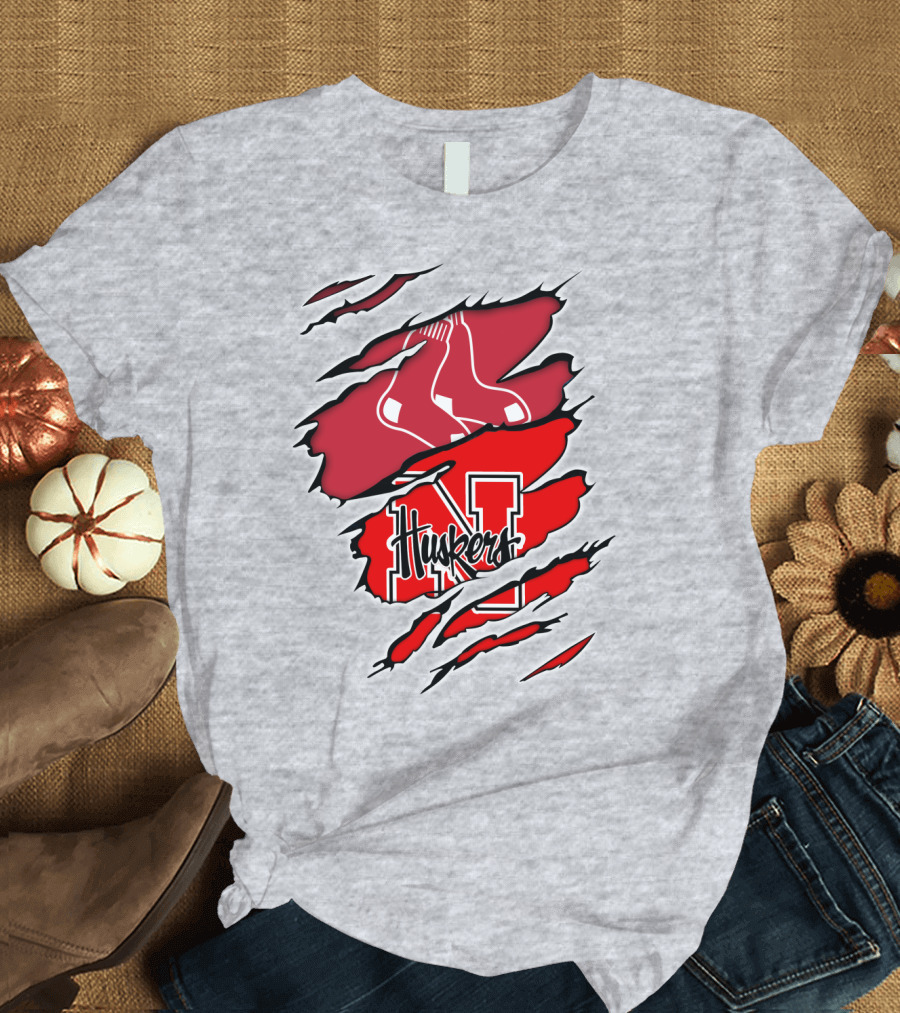 Huskers Red Sox Logo Mashup Nebraska N T-Shirt