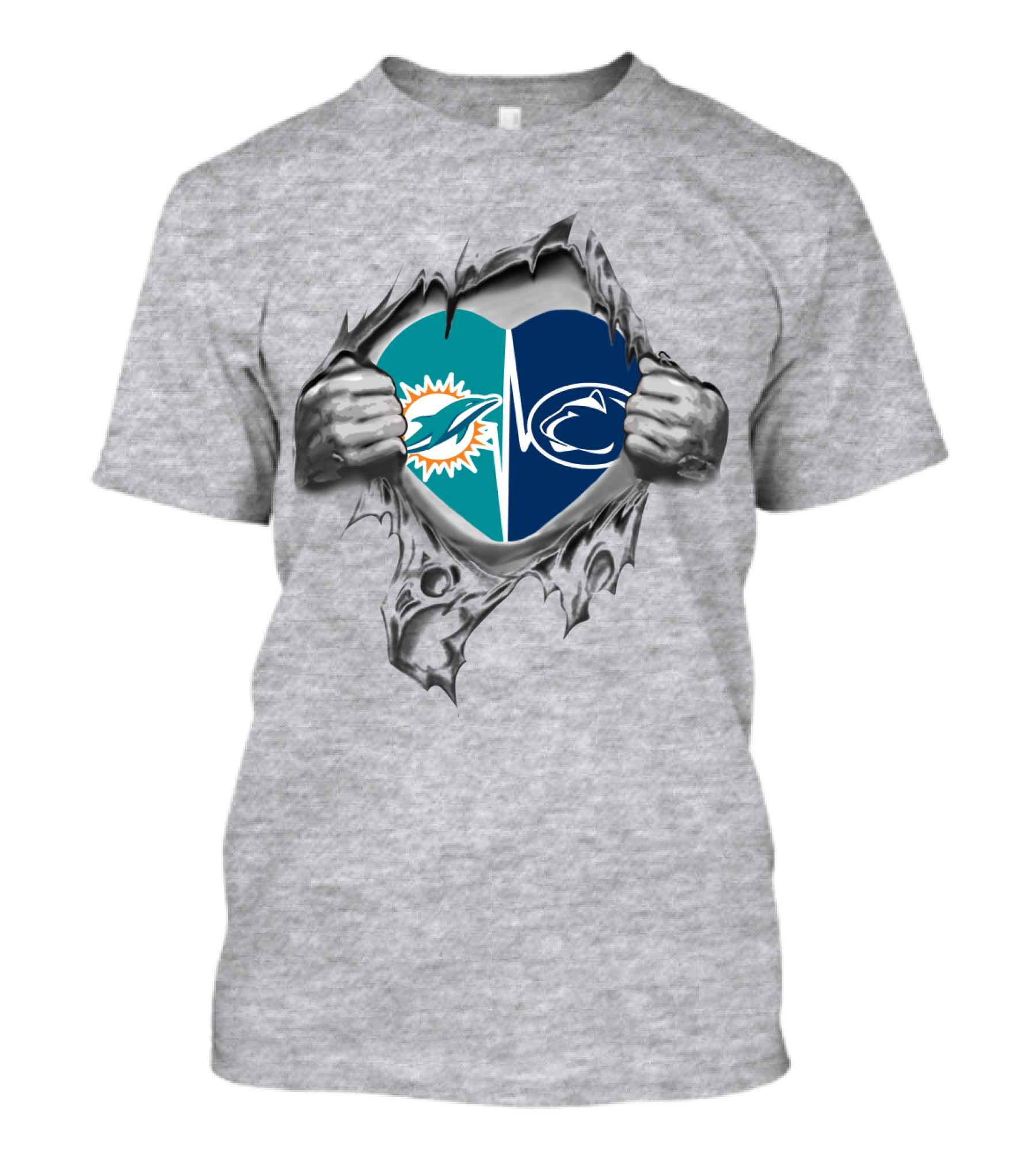 Dolphins Penn State Heart Torn Open T-Shirt