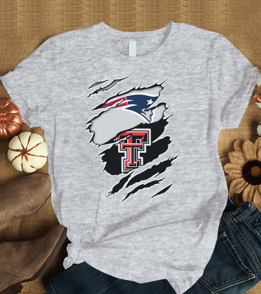 New England Patriots Texas Tech Red Raiders Logo Collaboration T-Shirt