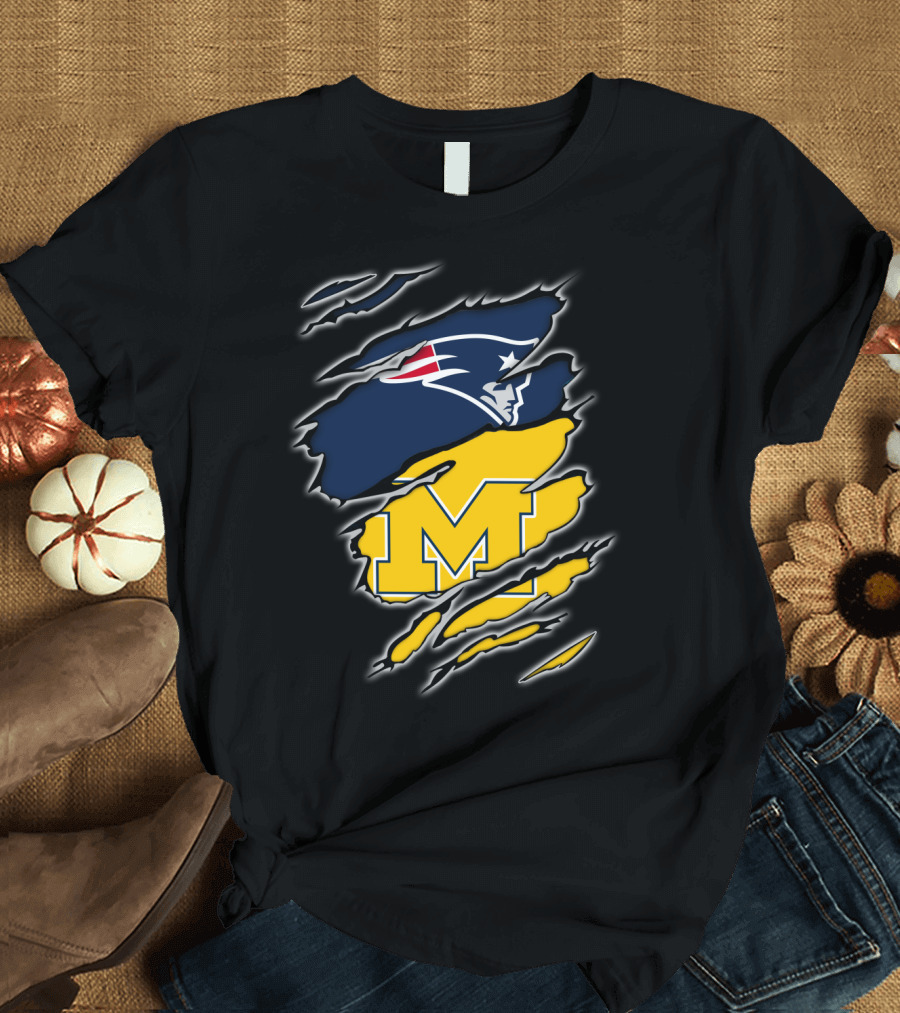 Patriots Logo and Michigan Block M Claw Marks T-Shirt