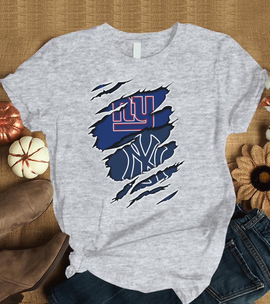 Giants Yankees Logos Ripped T-Shirt
