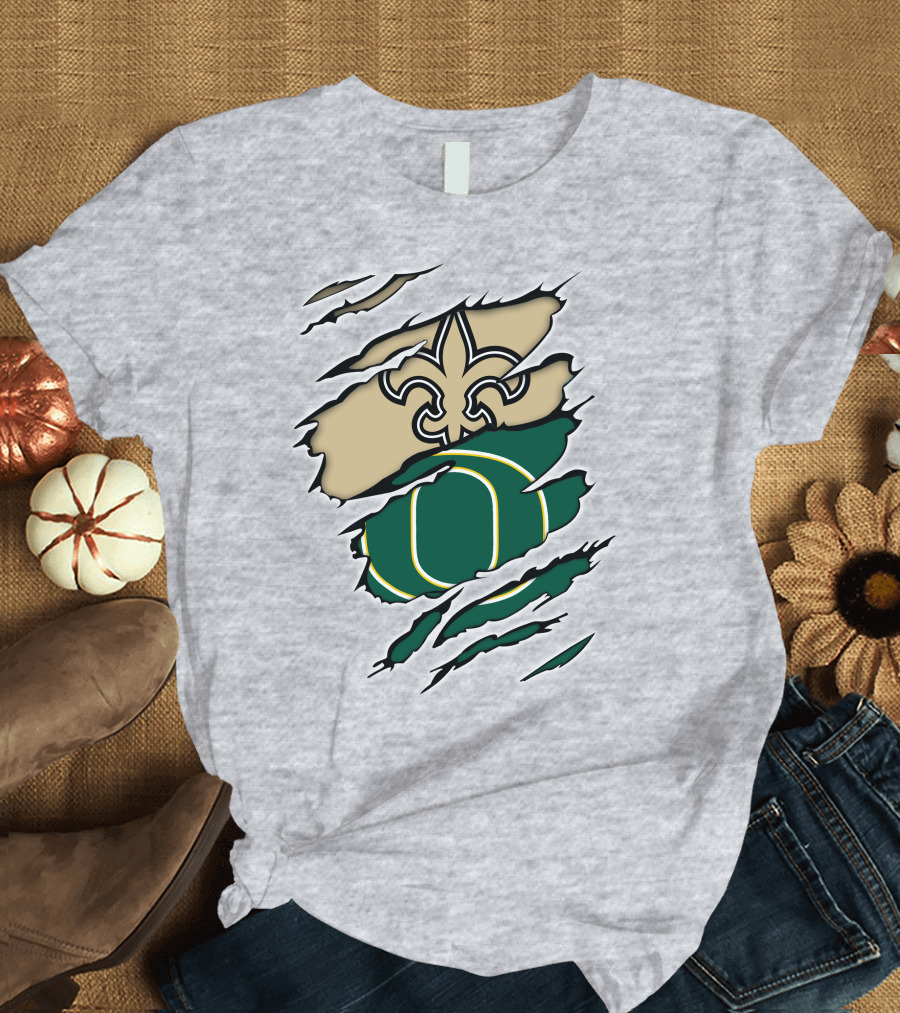 Saints Ducks Logo Fusion Fleur-de-Lis and Oregon Intertwined T-Shirt