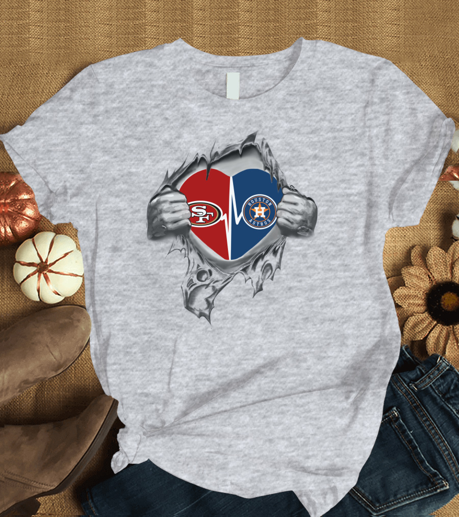 Houston Astros 49ers Heartbeat Logo Fusion T-Shirt