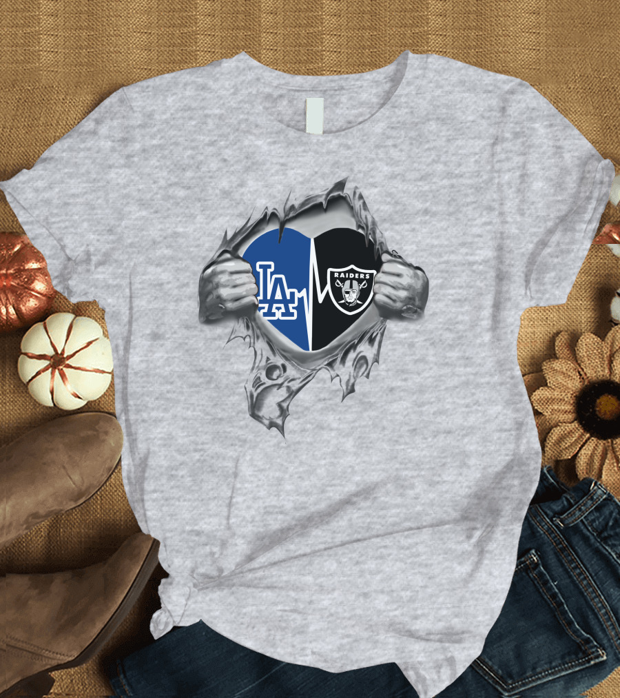 Raiders Dodgers LA Heartbeat Fan Passion T-Shirt