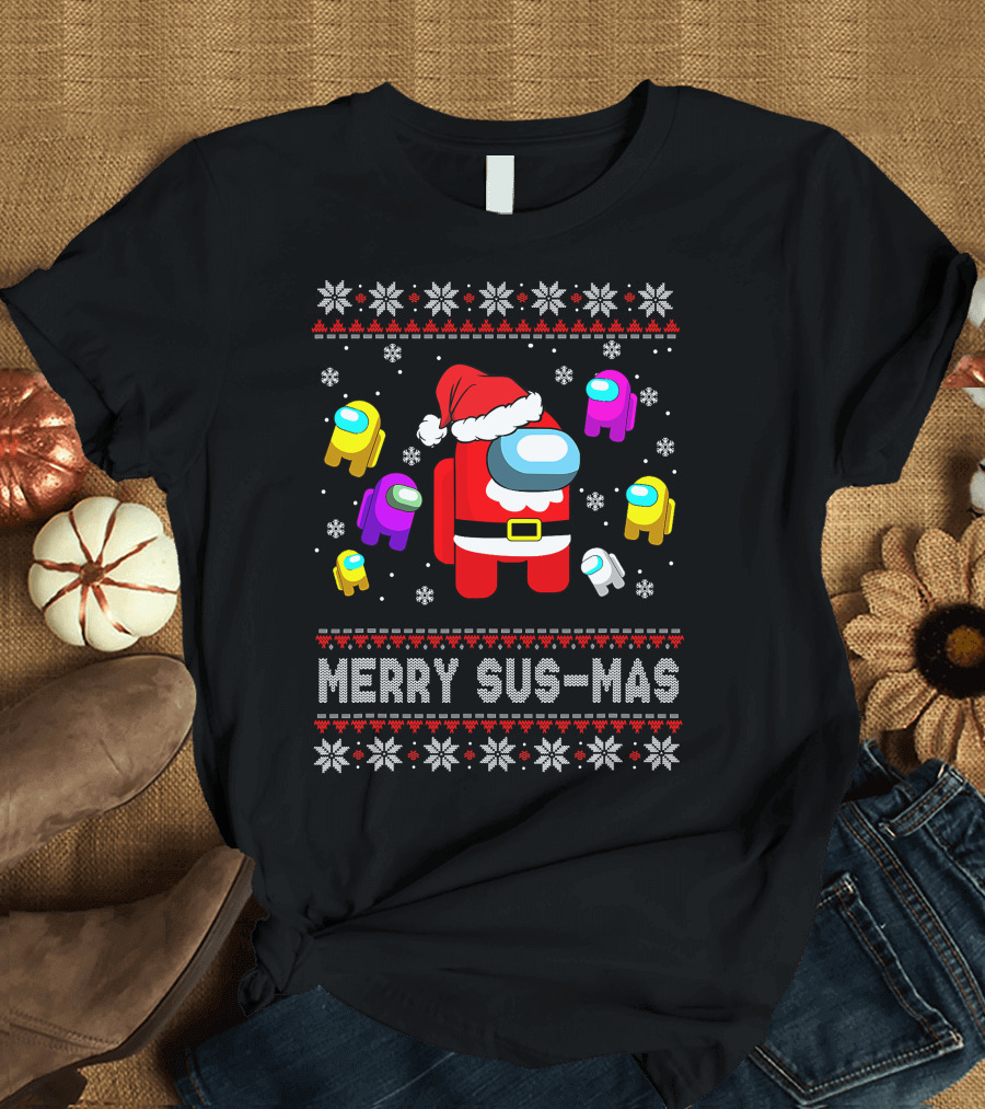 Merry Sus-Mas Funny Christmas Costume Among Us Game Crewmates T-Shirt
