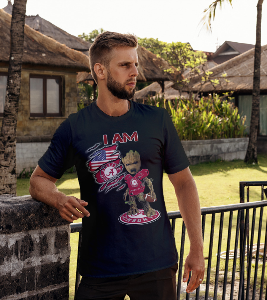 I Am Alabama Crimson Tide Baby Groot Usa Football Flag T-Shirt