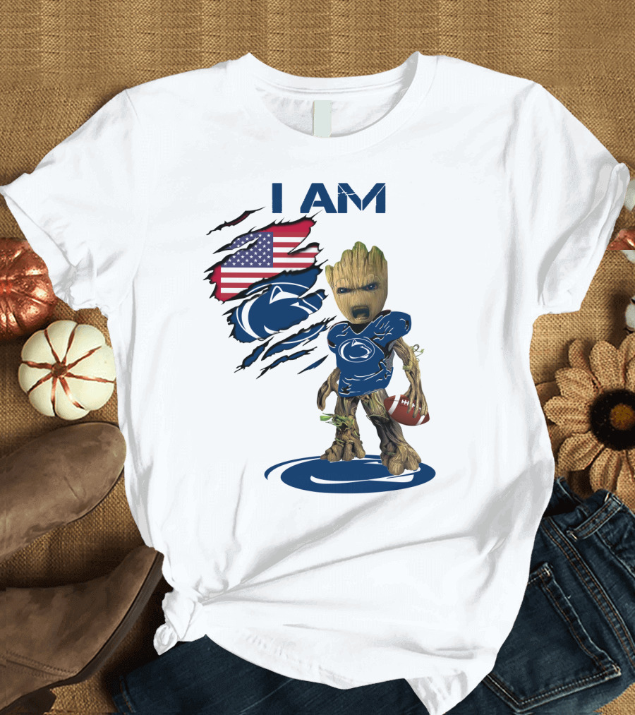 I AM Baby Groot Penn State Football American Flag T-Shirt