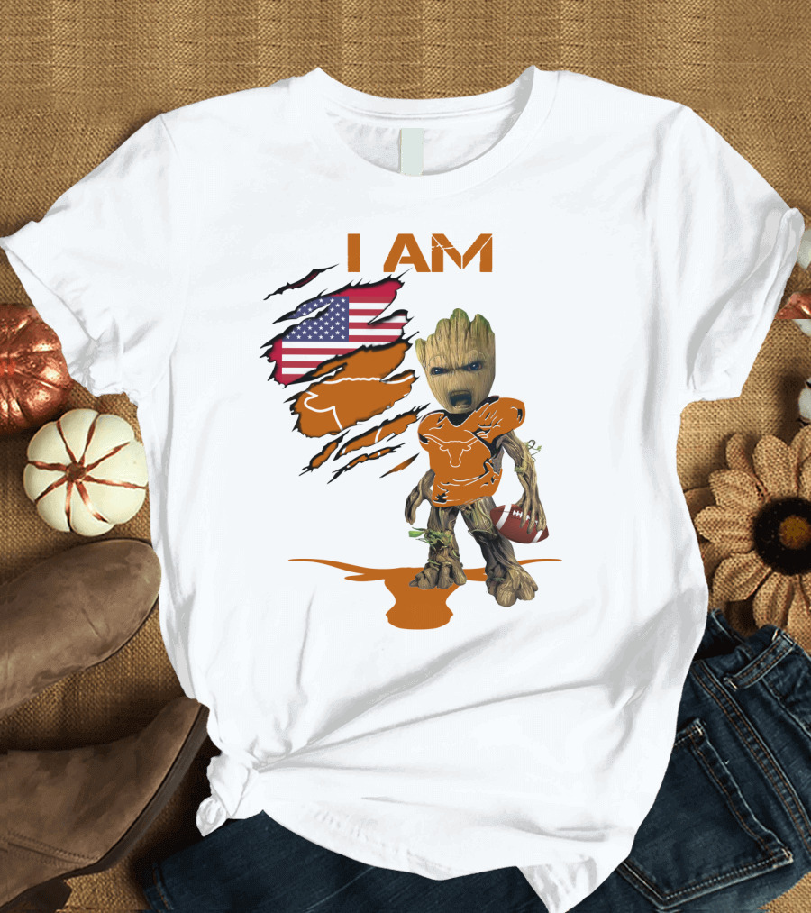 I AM Baby Groot Longhorns American Football T-Shirt