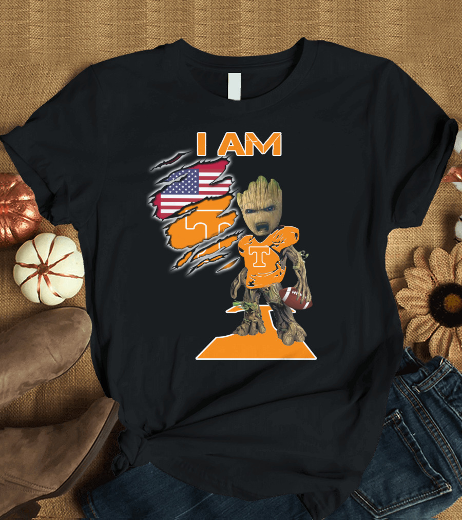 I Am Groot Tennessee Football T-Shirt American Flag T-Shirt