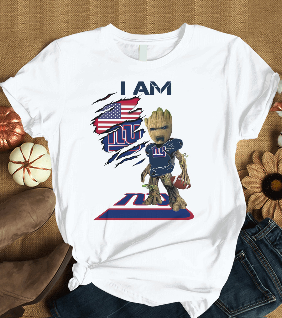 I Am Giants Baby Groot Football USA Flag T-Shirt