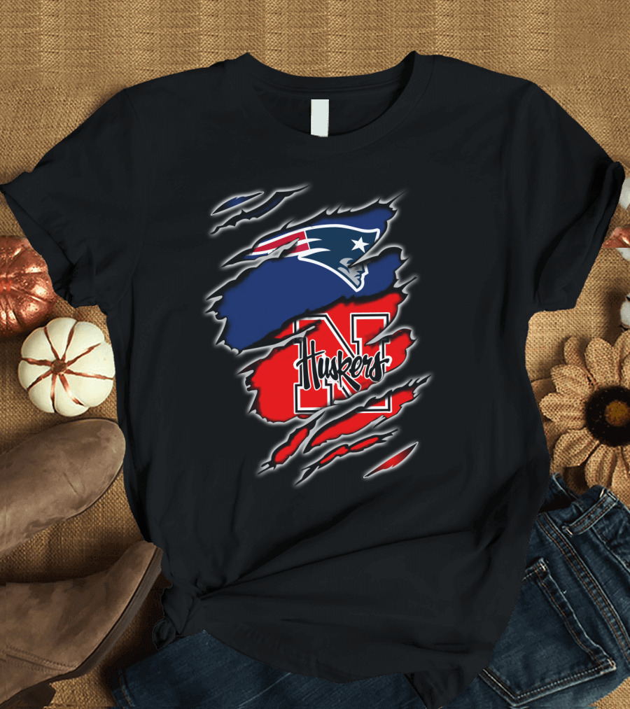 Patriots Huskers Logo Fusion Football T-Shirt