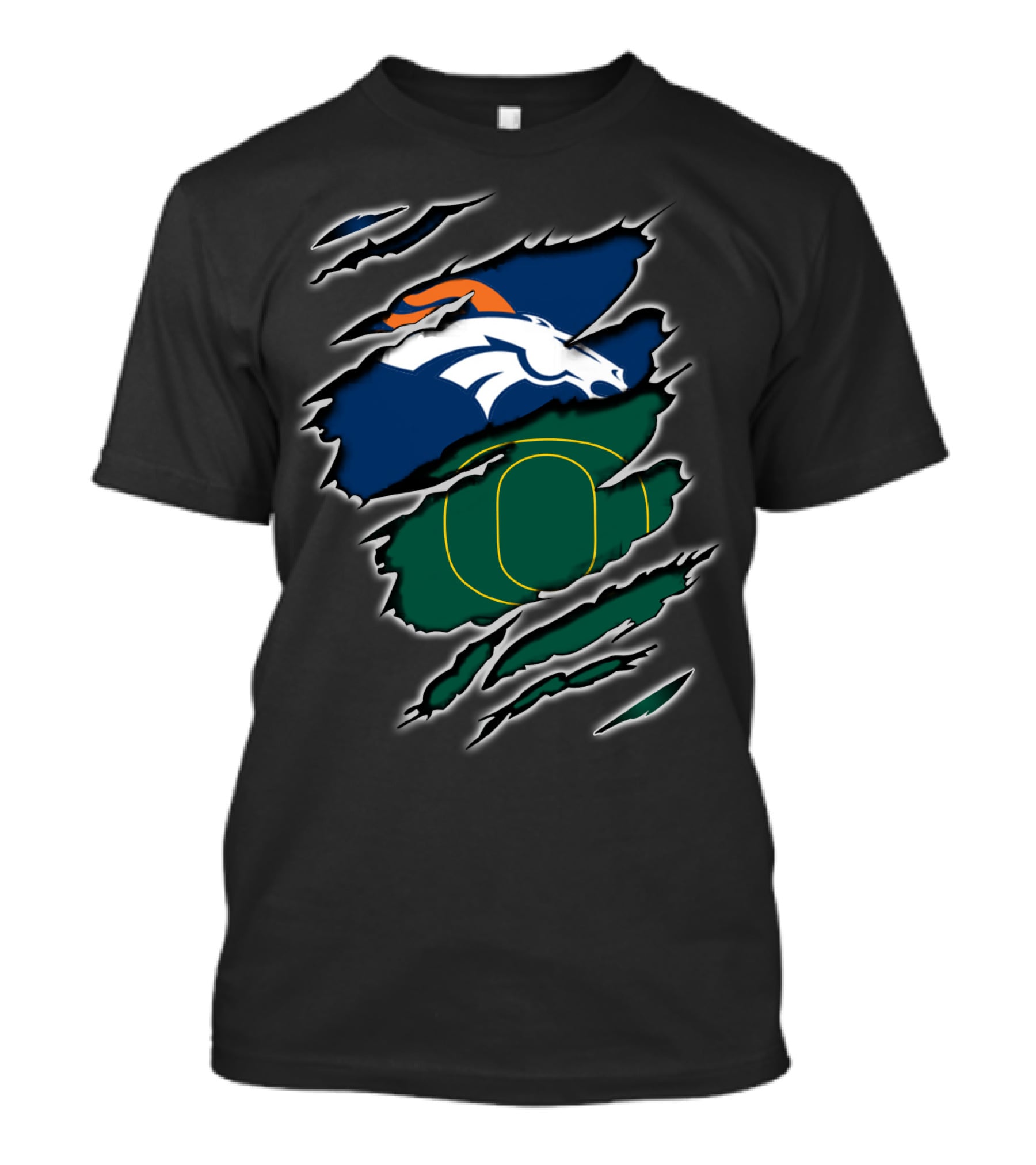 Broncos Ducks Logo Fusion With Tear T-Shirt