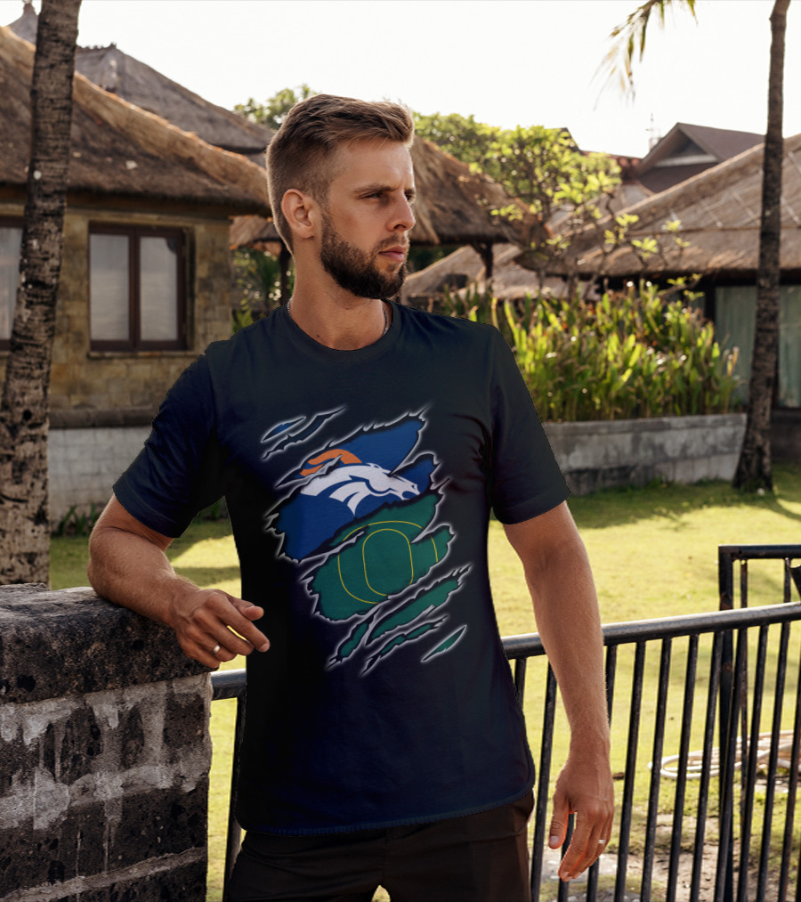 Broncos Ducks Logo Fusion With Tear T-Shirt