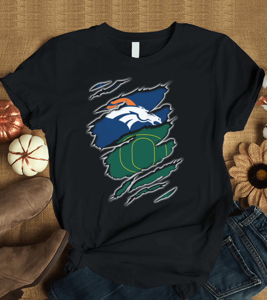 Broncos Ducks Logo Fusion With Tear T-Shirt