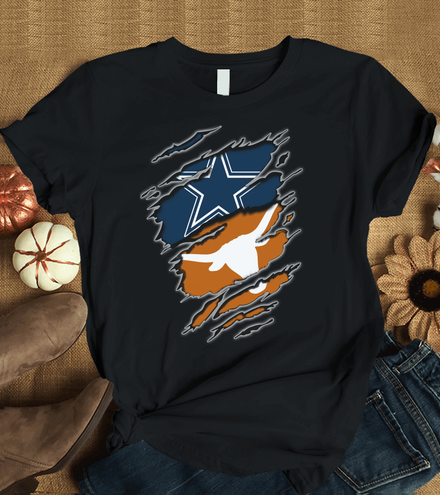 Cowboys Longhorn Star And Bull Ripped Layers T-Shirt