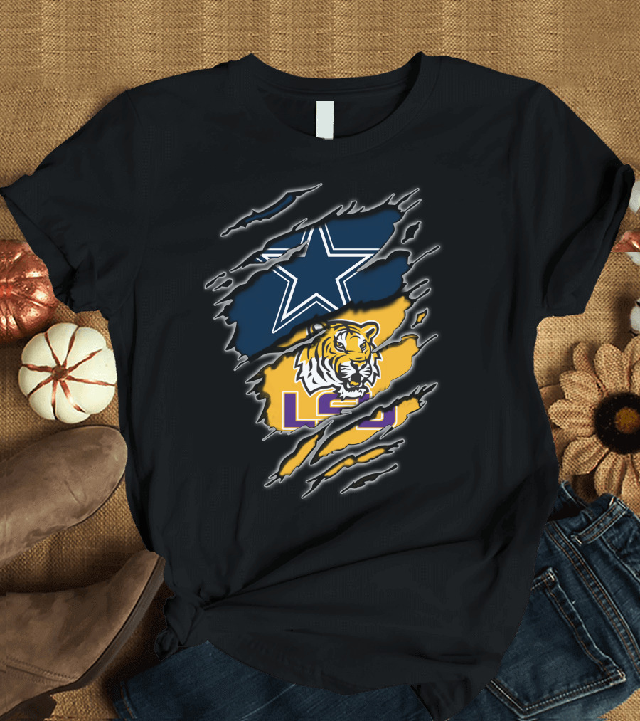 Cowboys Star Logo And Lsu Tiger Claw Swipes T-Shirt