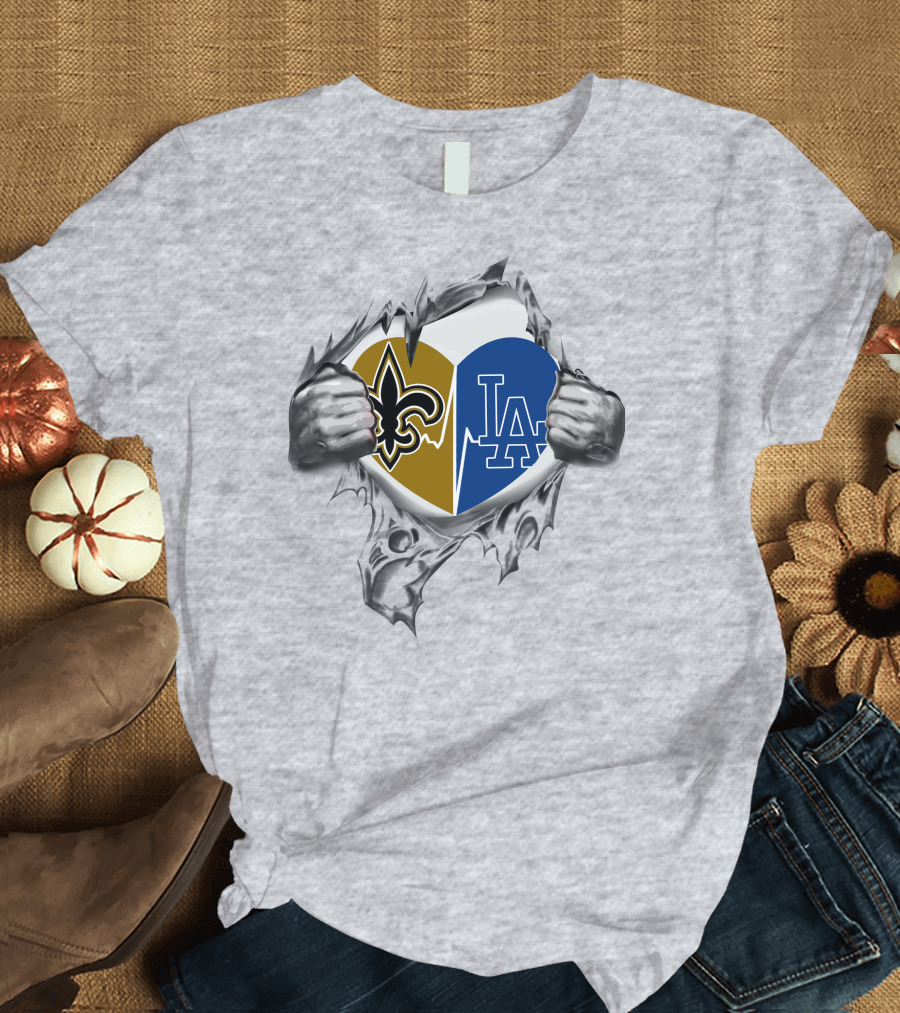 Saints LA Sports Fan Heart Logos Fusion T-Shirt
