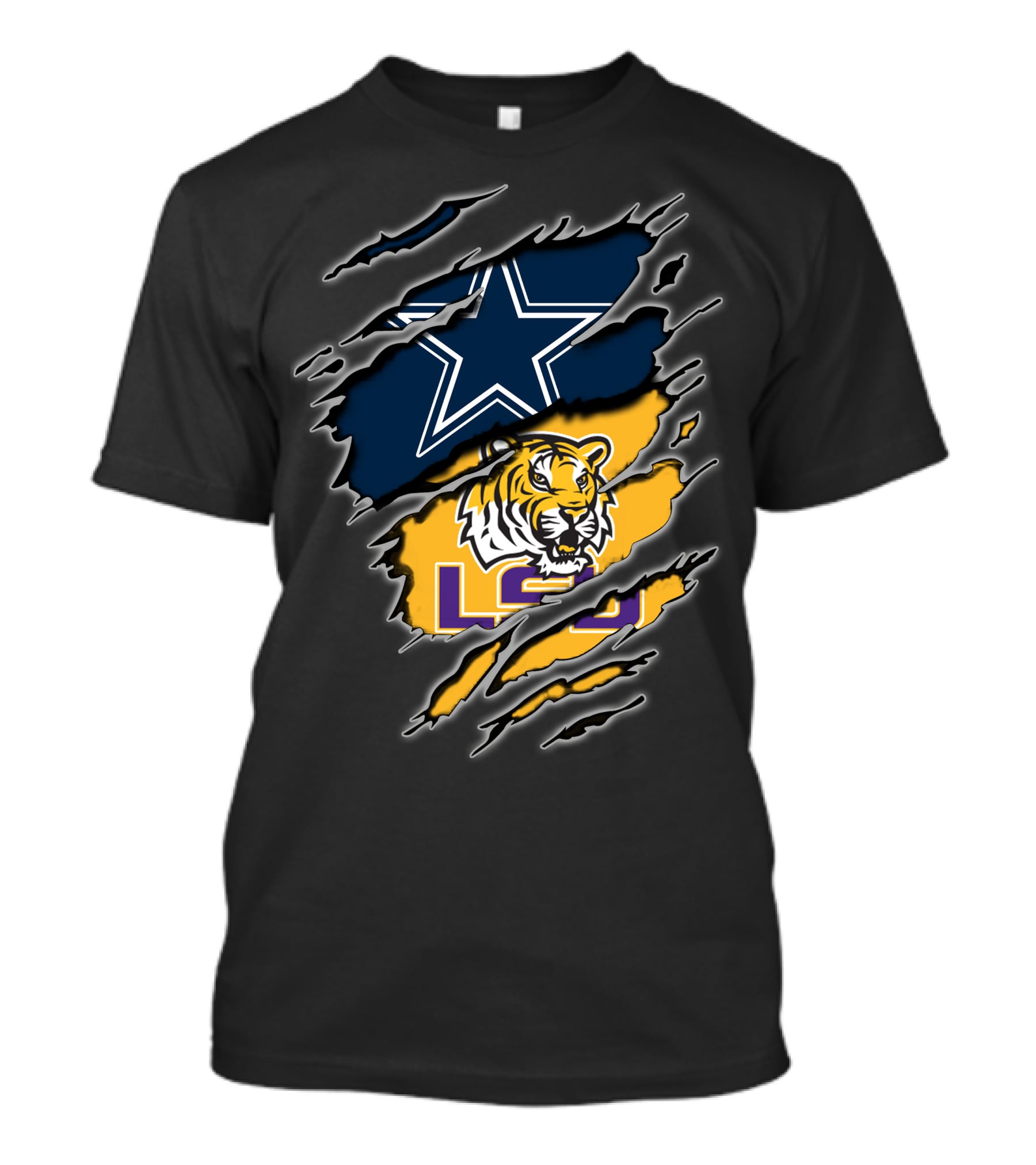 Cowboys Star And Lsu Tiger Claw Marks T-Shirt