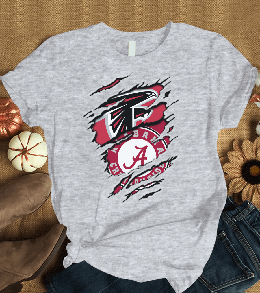 Alabama Crimson Tide and Atlanta Falcons Ripped Logo Combo T-Shirt