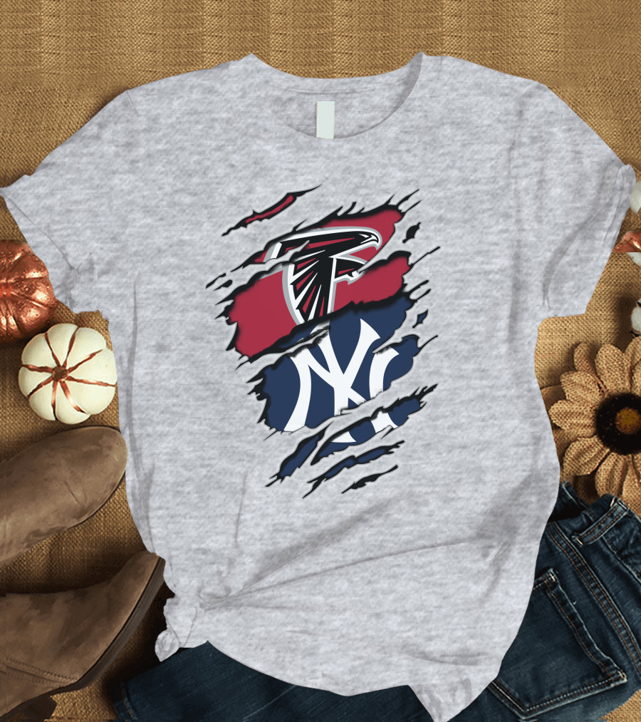 Atlanta Falcons New York Yankees Logo Mashup T-Shirt