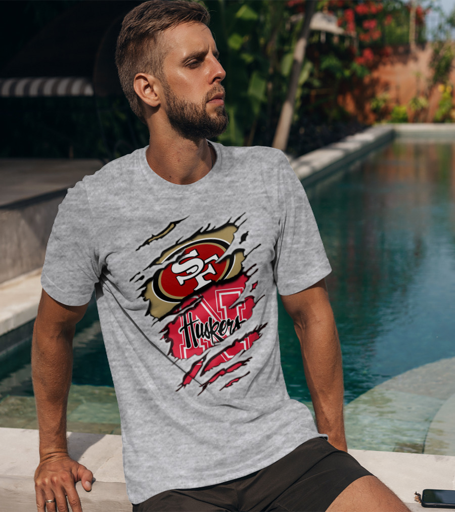 49ers Sf Logo Huskers N Cornhuskers Ripped T-Shirt
