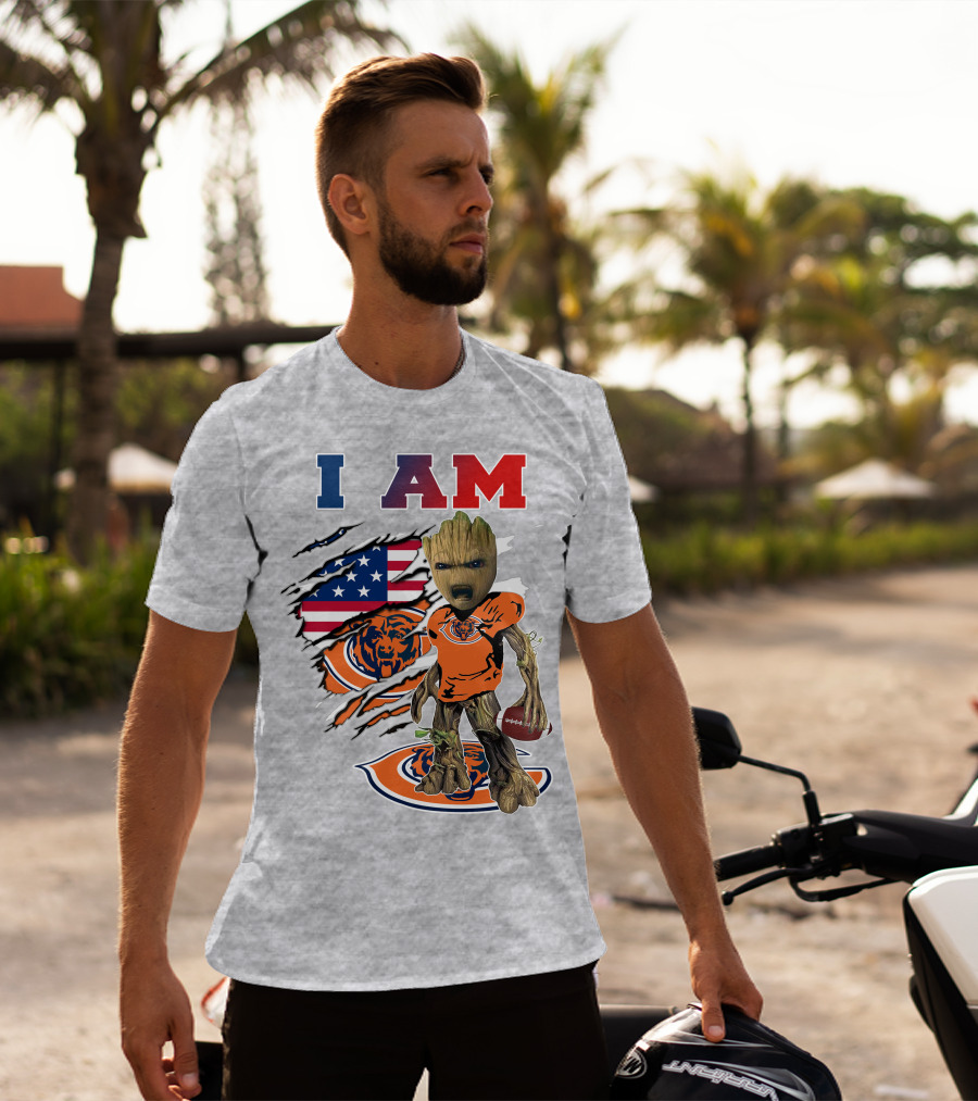 I Am Groot Chicago Bears Football Team Groot Usa Flag T-Shirt