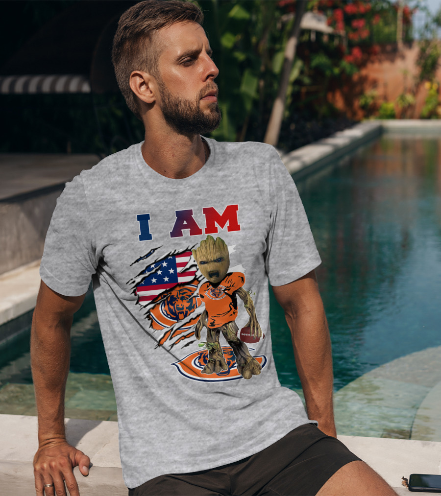 I Am Groot Chicago Bears Football Team Groot Usa Flag T-Shirt