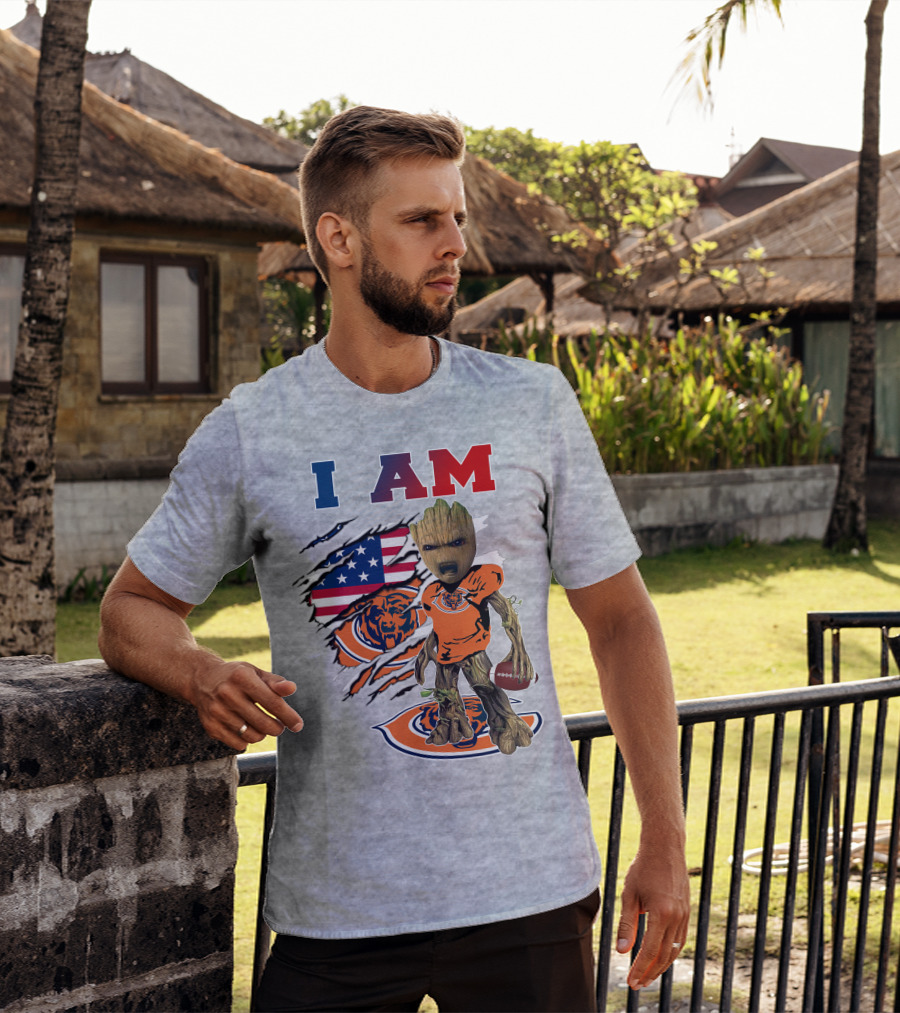 I Am Groot Chicago Bears Football Team Groot Usa Flag T-Shirt