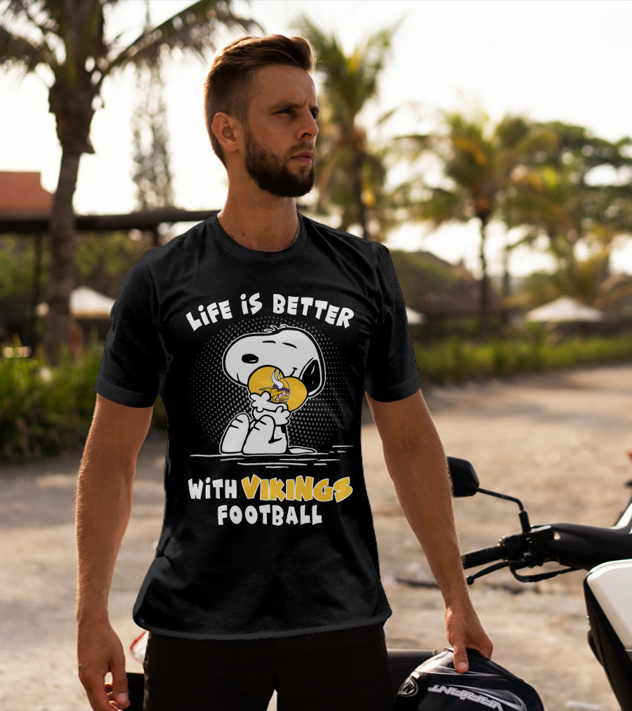 Life Is Better With Vikings Football Snoopy Hugging Helmet T-Shirt