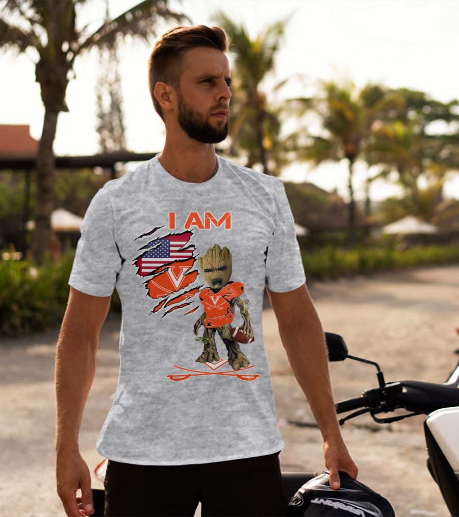 I AM Baby Groot Cavaliers Football USA Flag T-Shirt