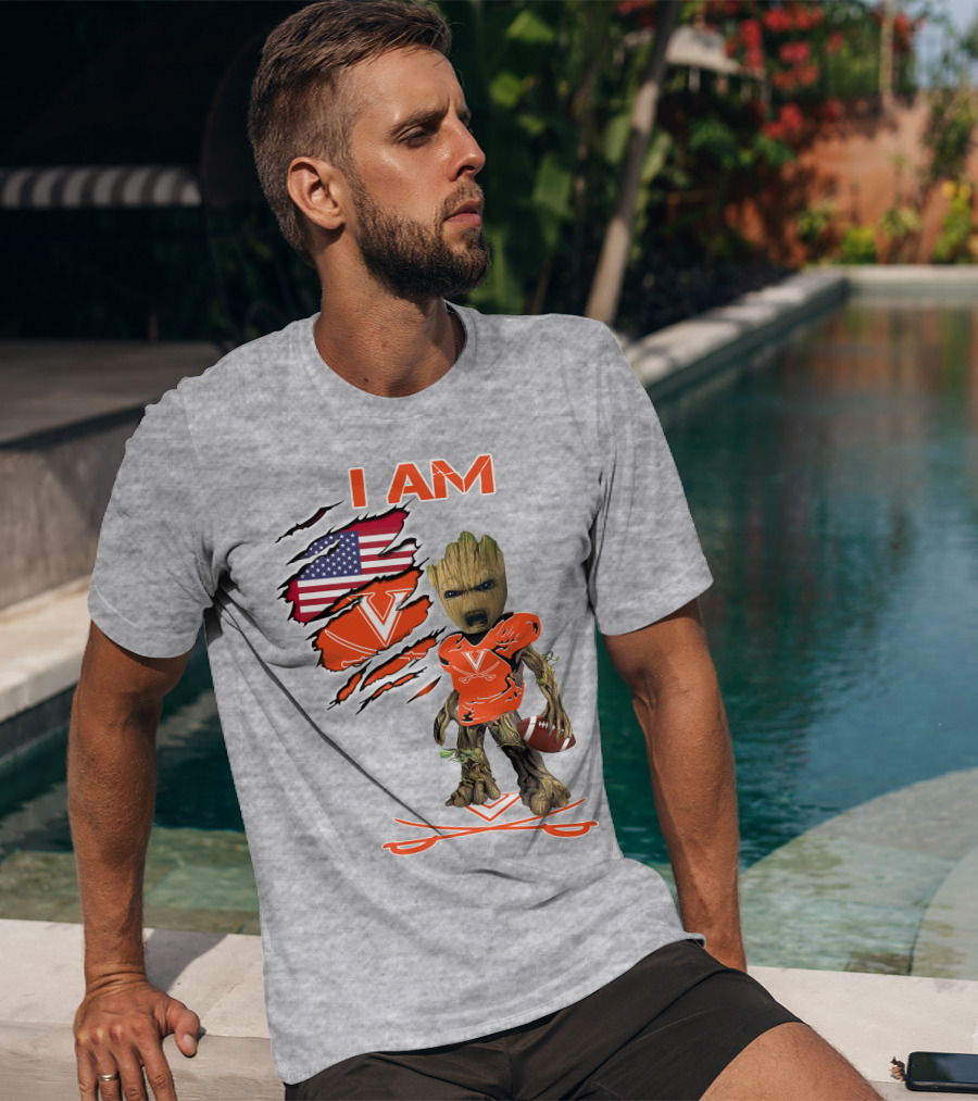 I AM Baby Groot Cavaliers Football USA Flag T-Shirt
