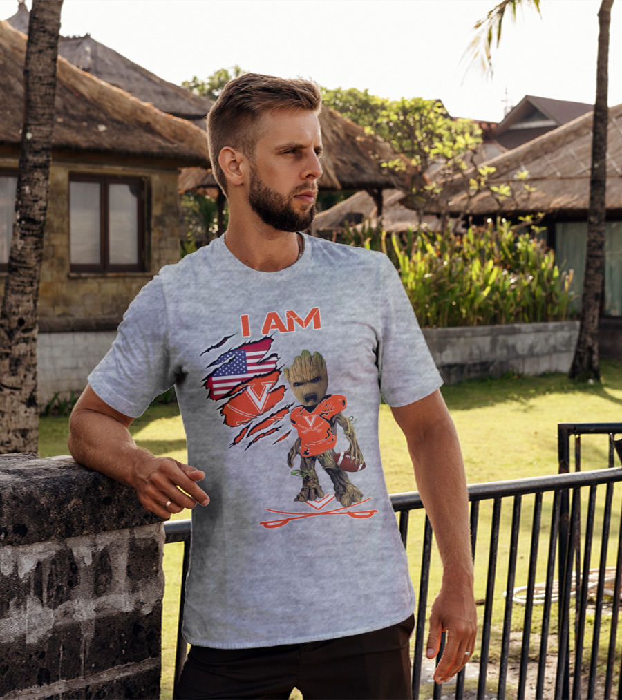 I AM Baby Groot Cavaliers Football USA Flag T-Shirt