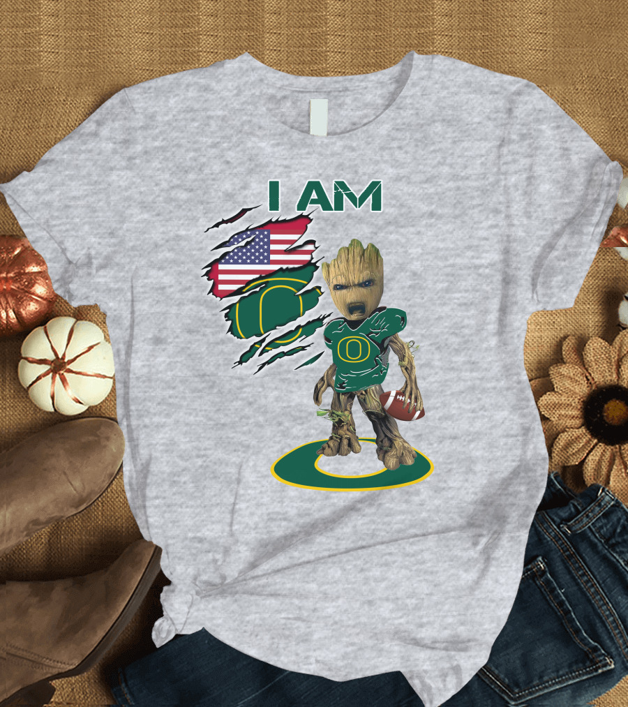 I AM American Flag Oregon Duck Baby Groot Football T-Shirt