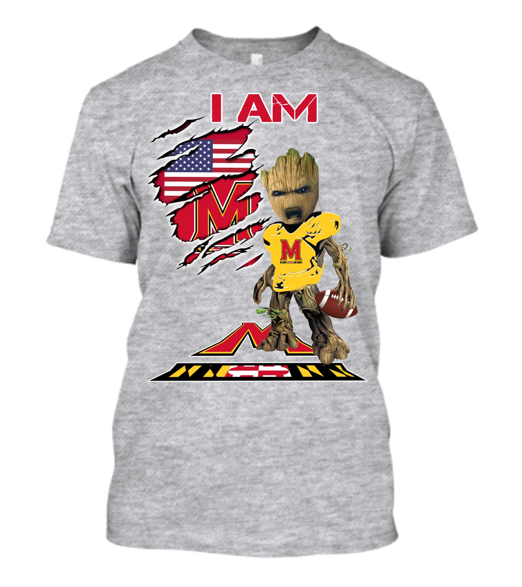 I AM Baby Groot Maryland Football American Flag M T-Shirt