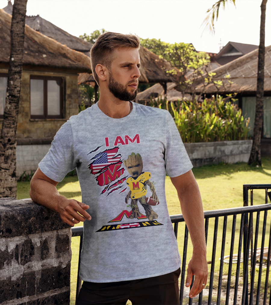 I AM Baby Groot Maryland Football American Flag M T-Shirt