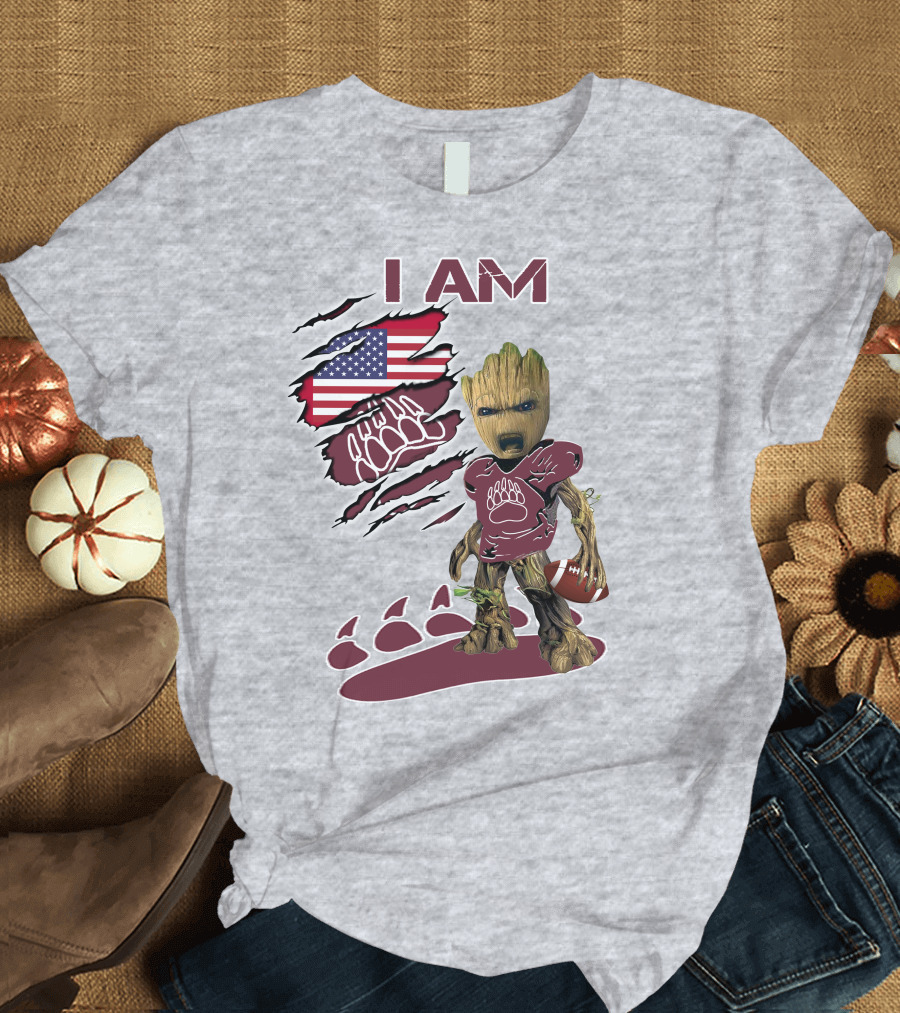 I Am Montana Baby Groot Football Bear American Flag T-Shirt